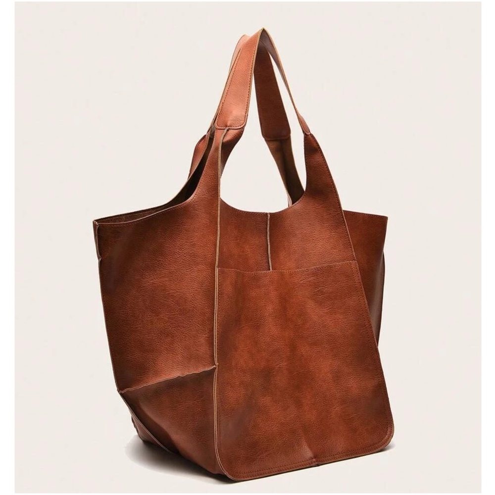 Luxe Vegan Leather Minimalist Oversized Tote Bag - Picture 6 of 16